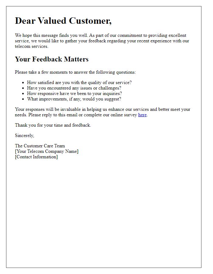 Letter template of telecom user satisfaction inquiry