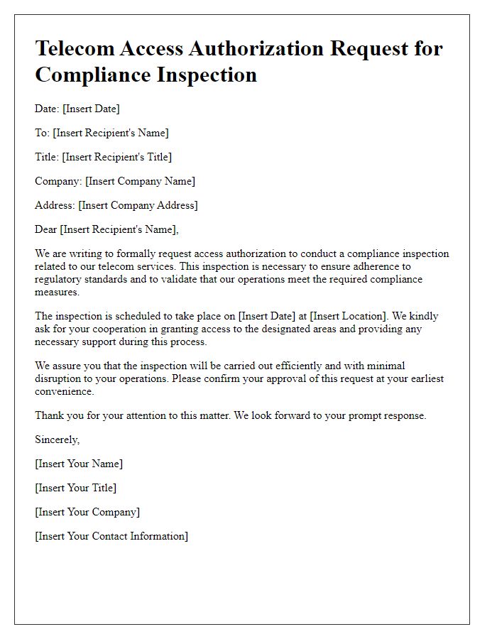 Letter template of telecom access authorization request for compliance inspection