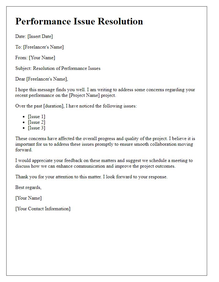 Letter template of freelance performance issue resolution