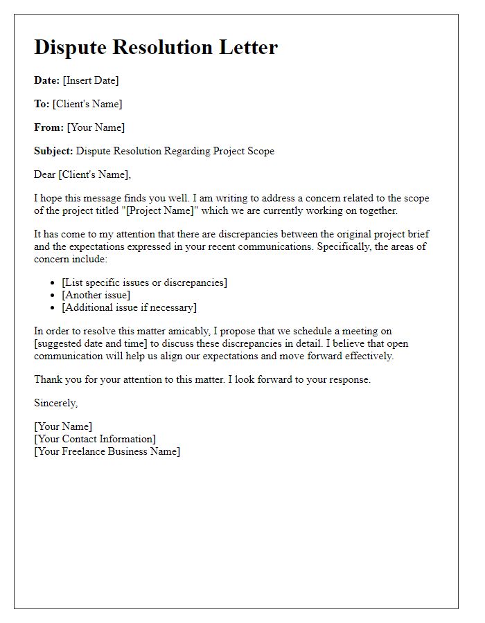 Letter template of freelance project scope dispute resolution