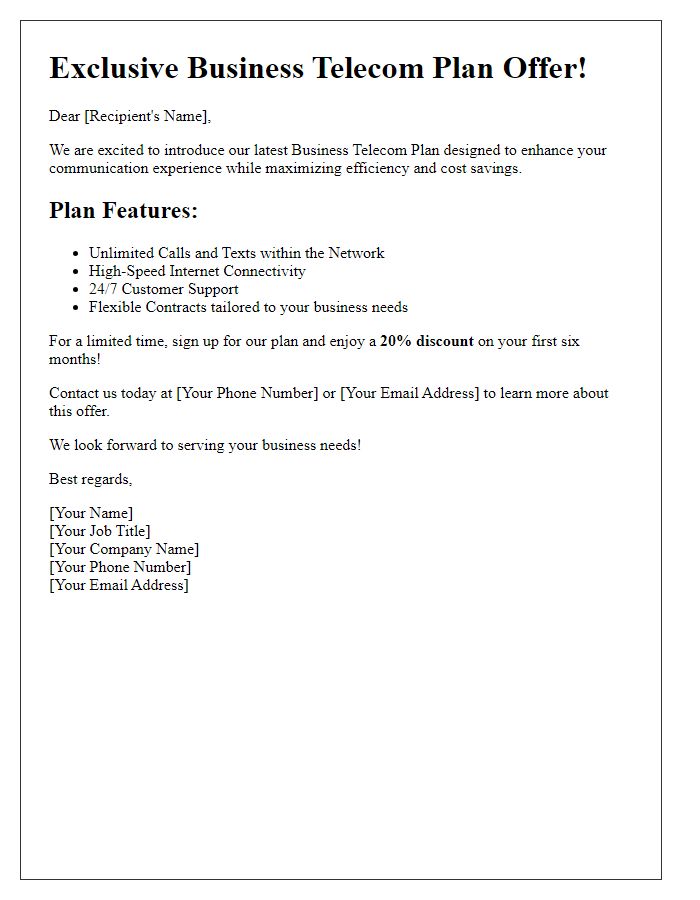 Letter template of business telecom plan promotion