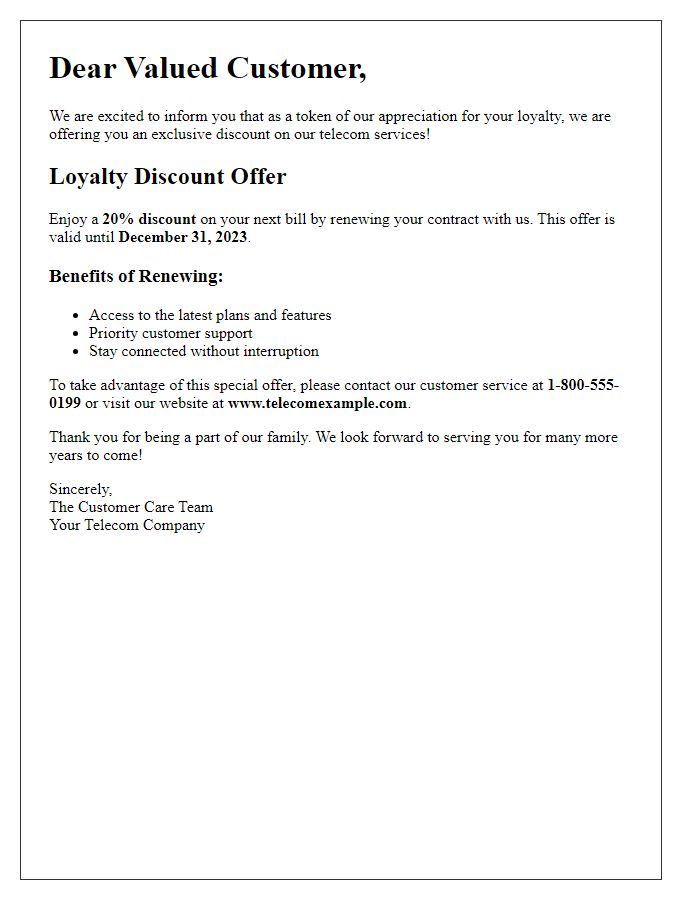 Letter template of telecom service loyalty discount invitation