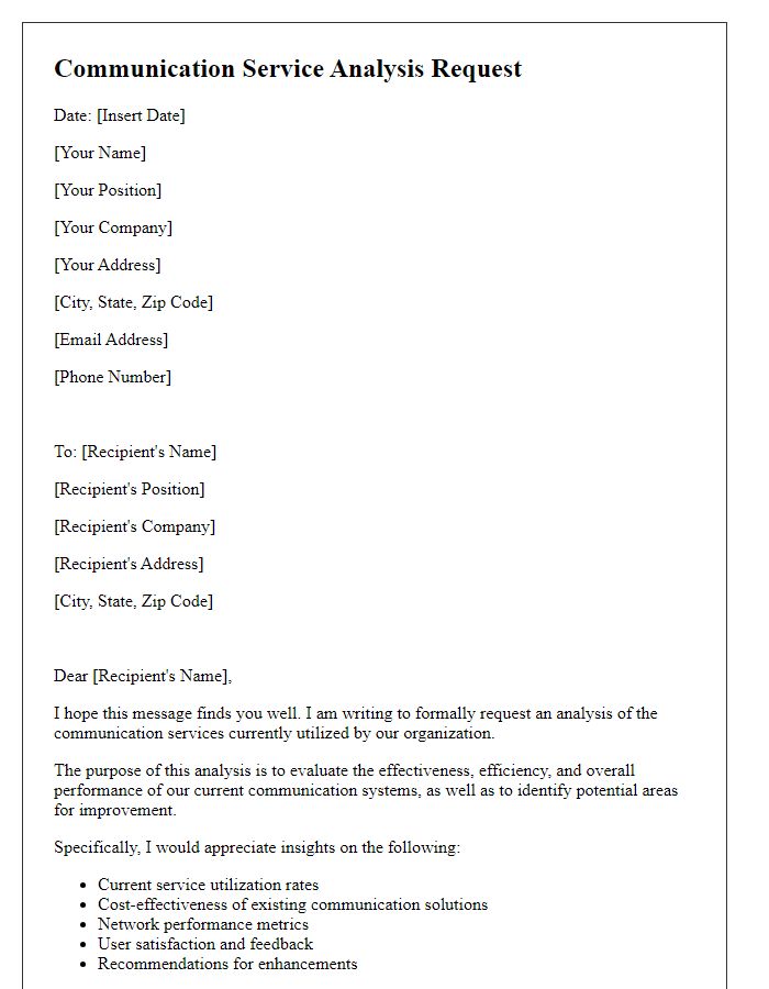 Letter template of communication service analysis request.