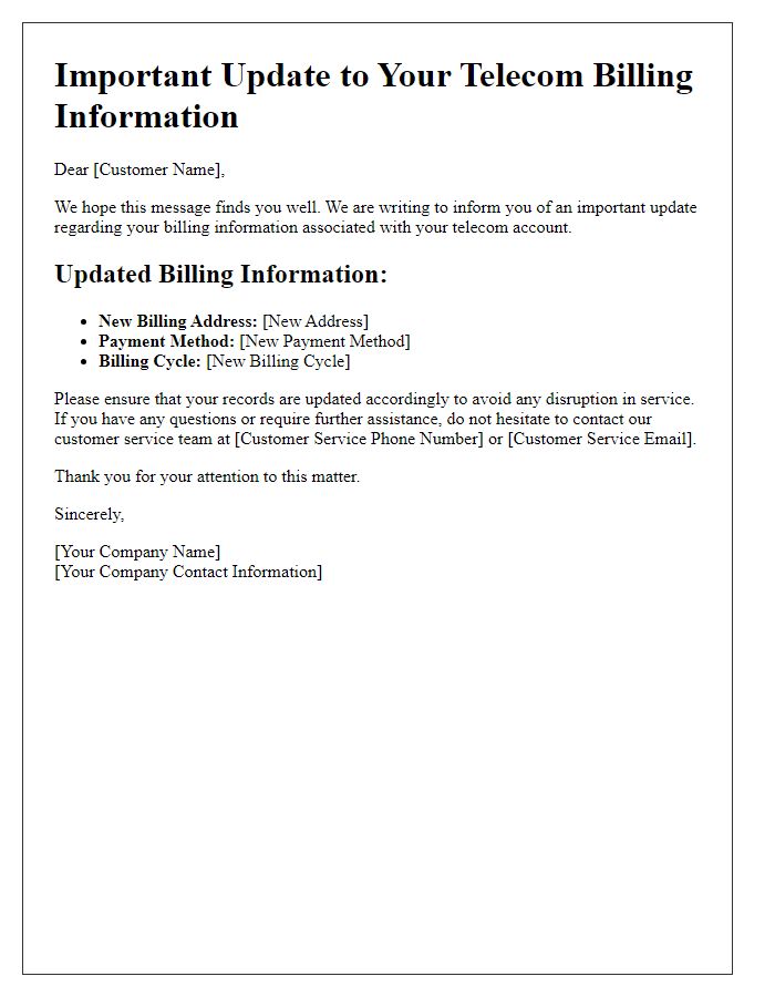 Letter template of important updates to your telecom billing information