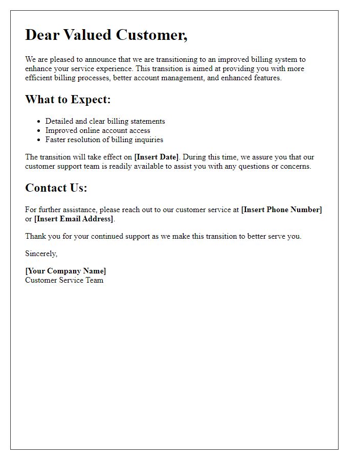 Letter template of telecom billing system transition to improved services