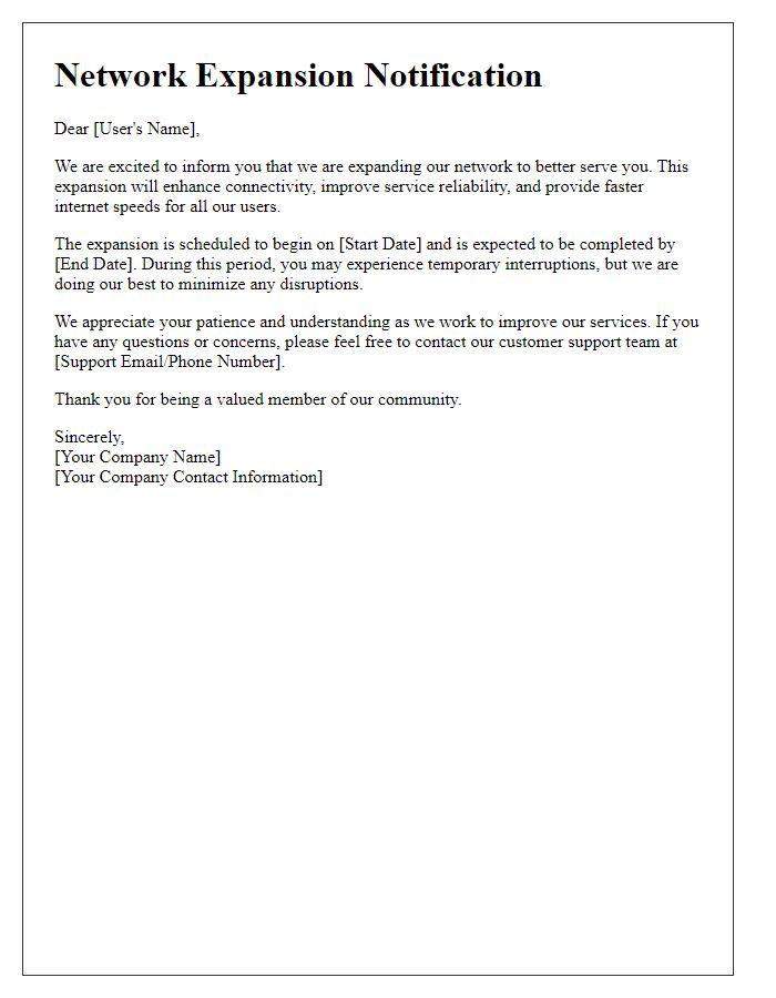 Letter template of network expansion notification to users