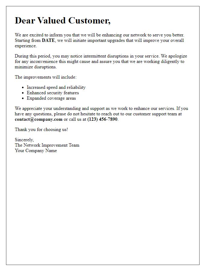 Letter template of network improvement announcement for customers