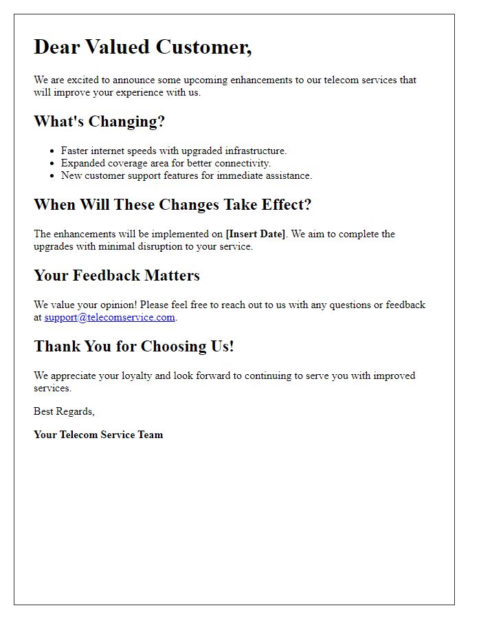 Letter template of telecom service enhancement communication