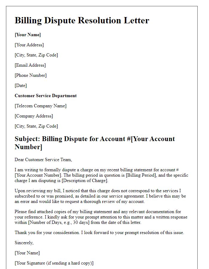 Letter template of telecom billing dispute resolution