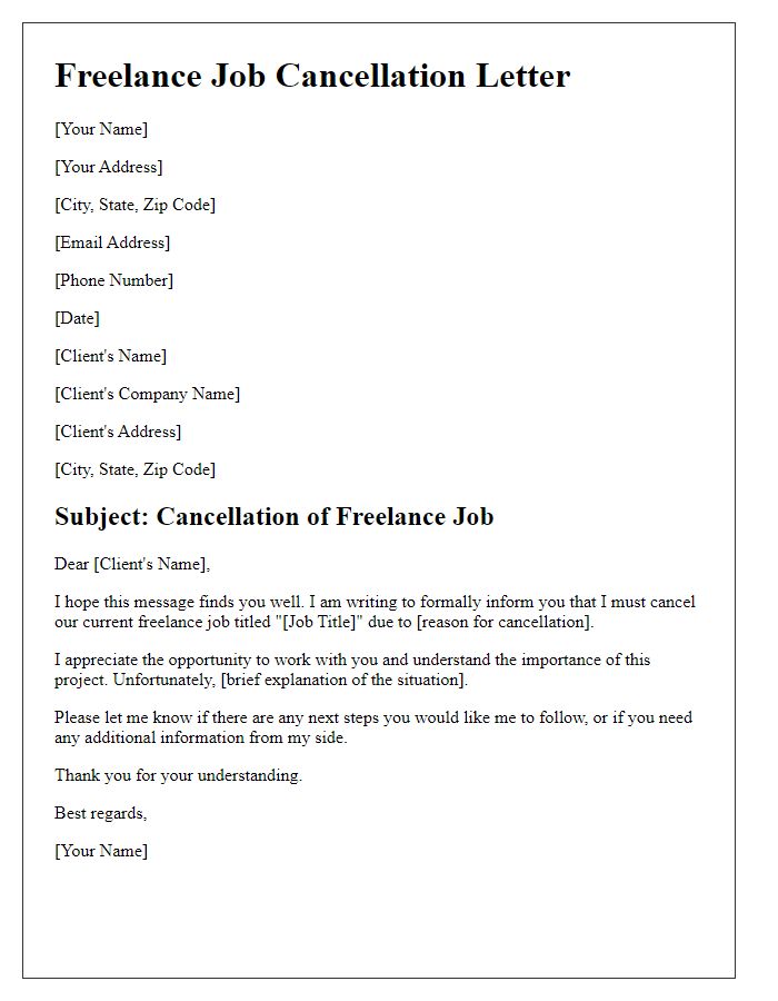 Letter template of freelance job cancellation