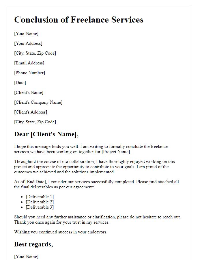 Letter template of freelance service conclusion