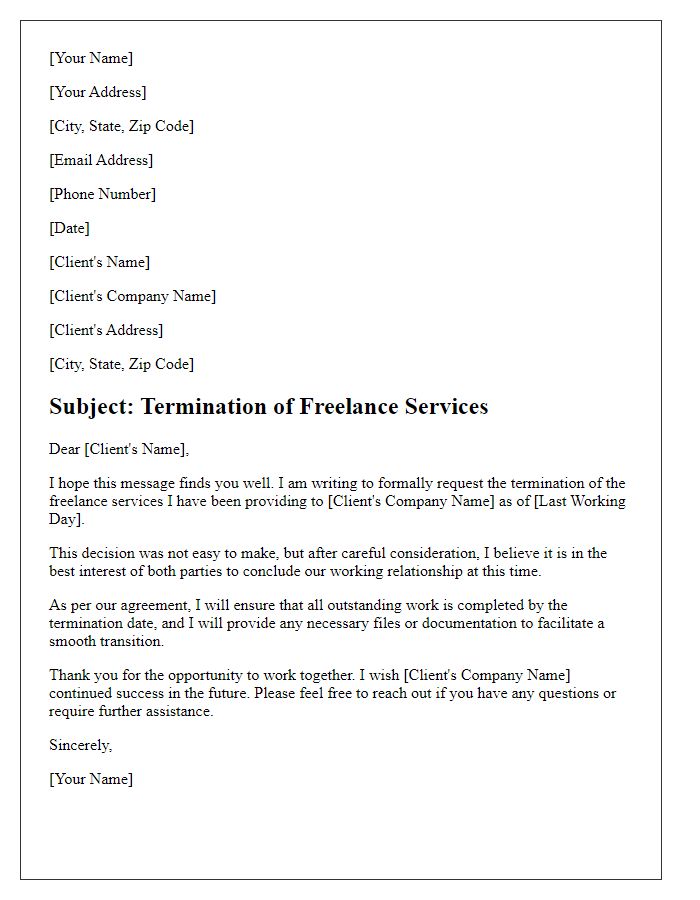 Letter template of freelance service termination request