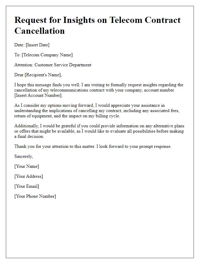 Letter template of telecom contract cancellation insights request