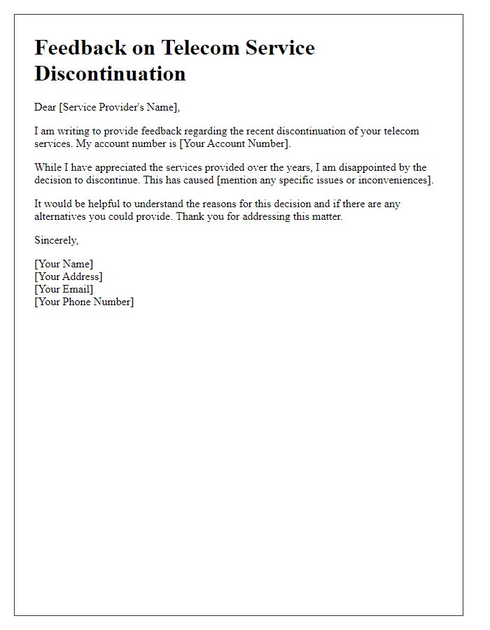 Letter template of telecom service discontinuation feedback