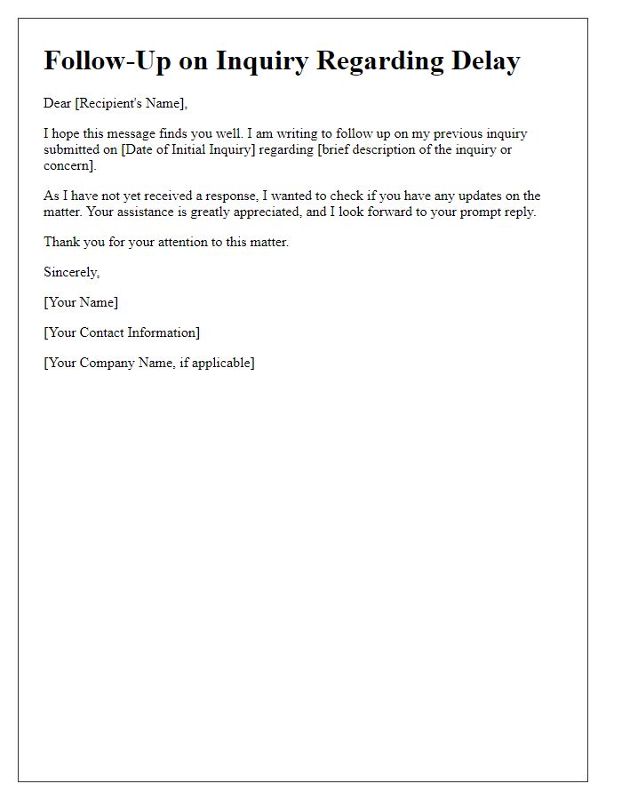 Letter template of telecom inquiry follow-up on delayed response