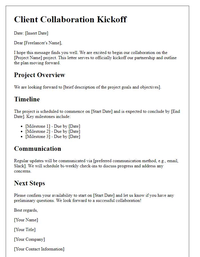 Letter template of client collaboration kickoff for freelancers