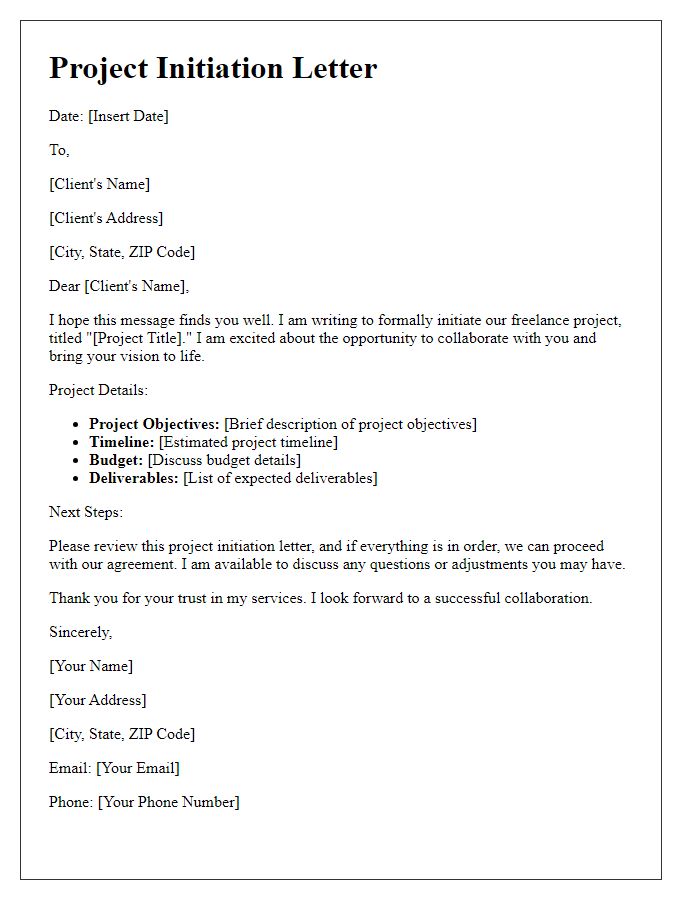 Letter template of freelance project initiation