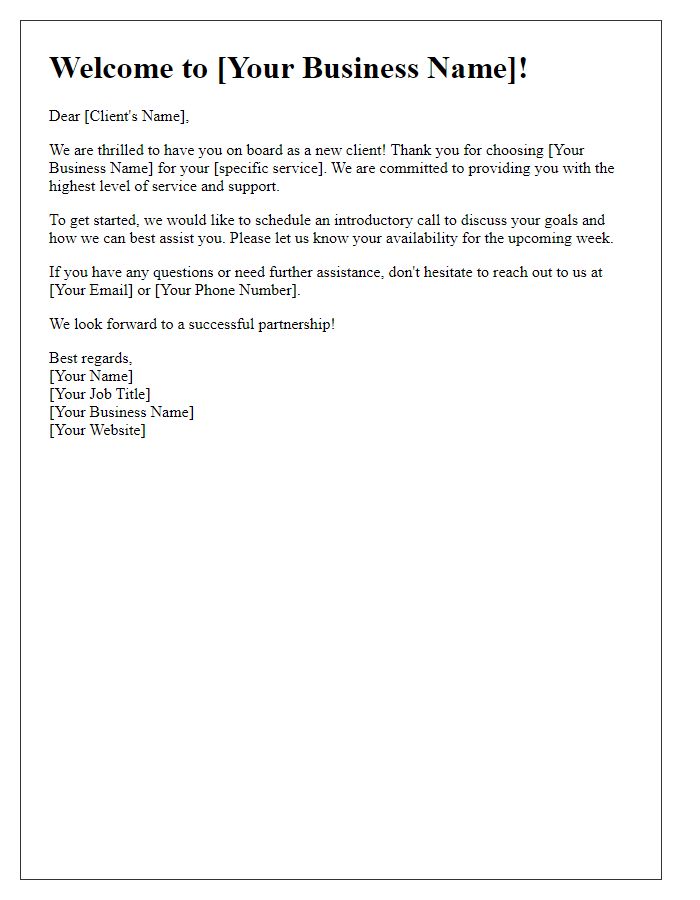 Letter template of new client welcome for freelancers