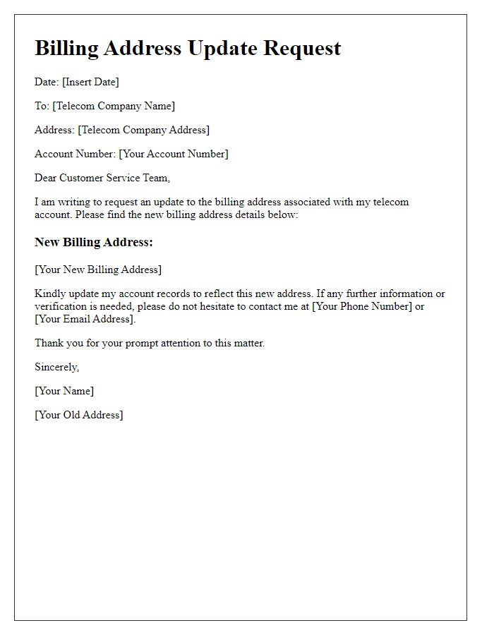 Letter template of billing address updates for telecom account