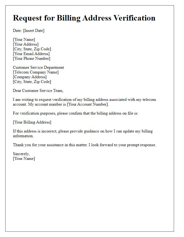 Letter template of request for telecom billing address verification