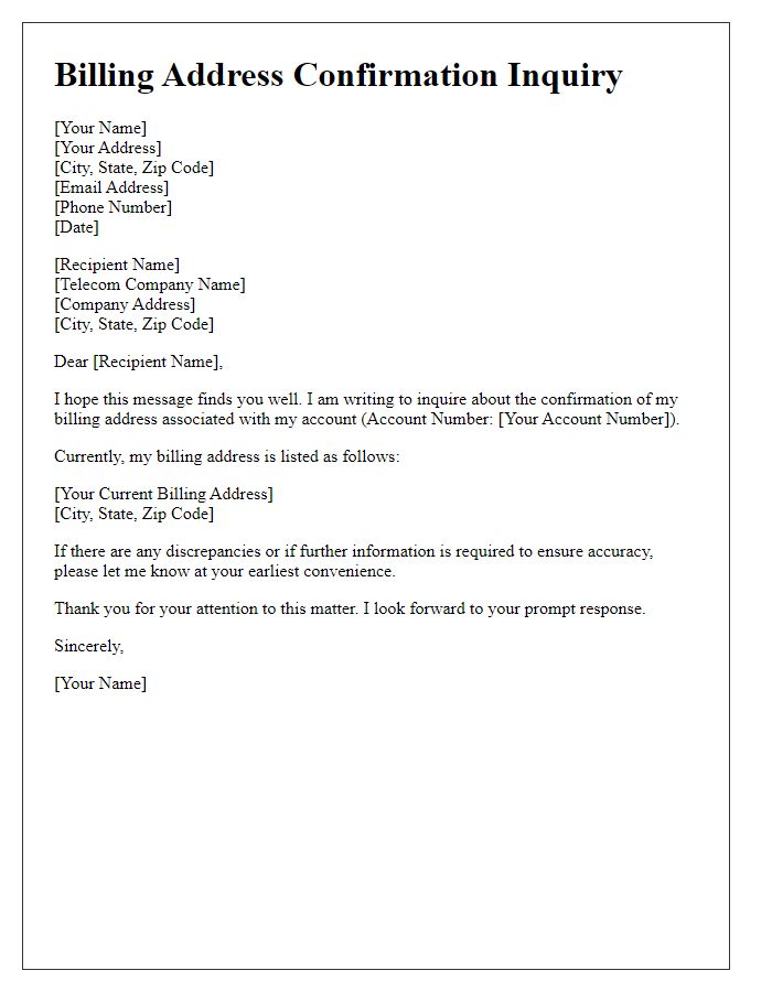 Letter template of telecom billing address confirmation inquiry