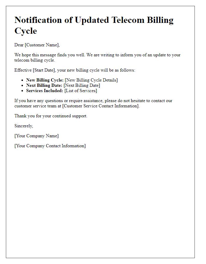 Letter template of notification for updated telecom billing cycle