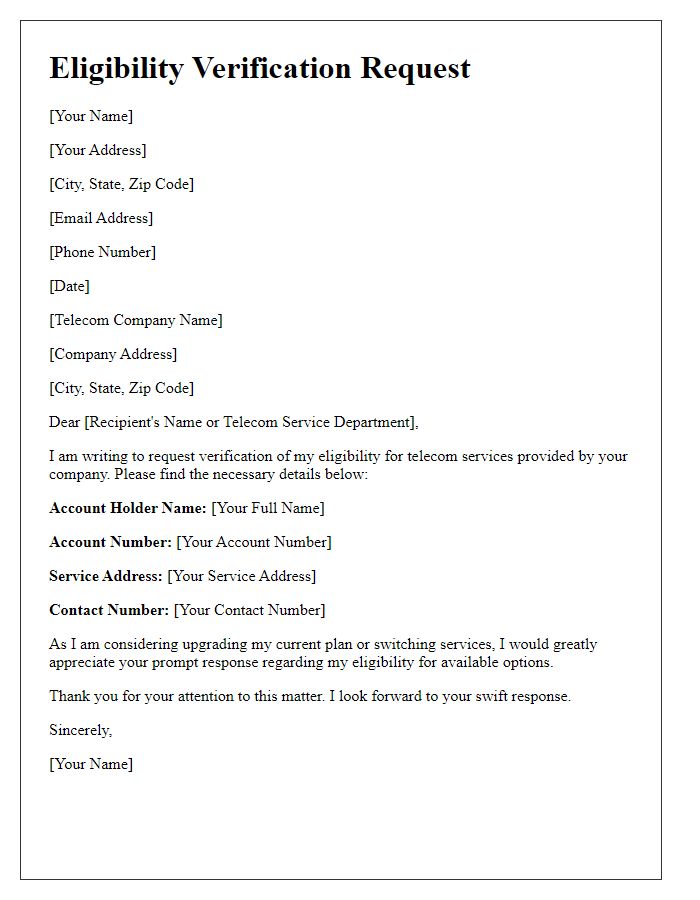 Letter template of telecom service eligibility verification request