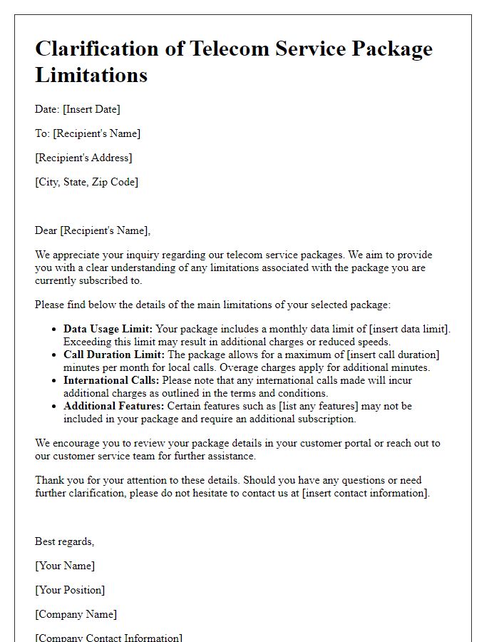 Letter template of telecom service package comparison request.