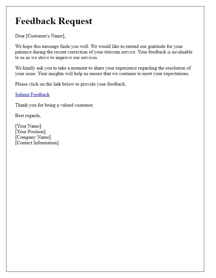 Letter template of feedback request after telecom service correction
