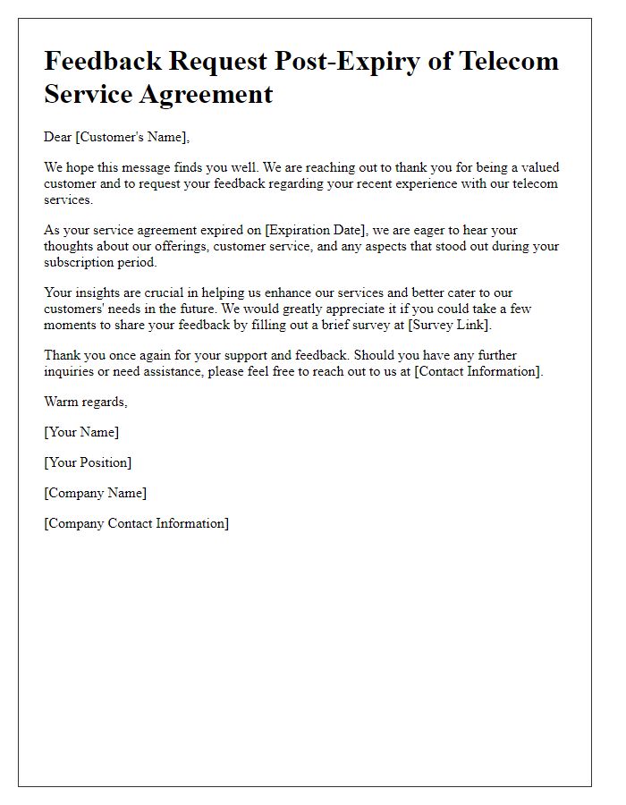 Letter template of feedback request post-expired telecom service agreement