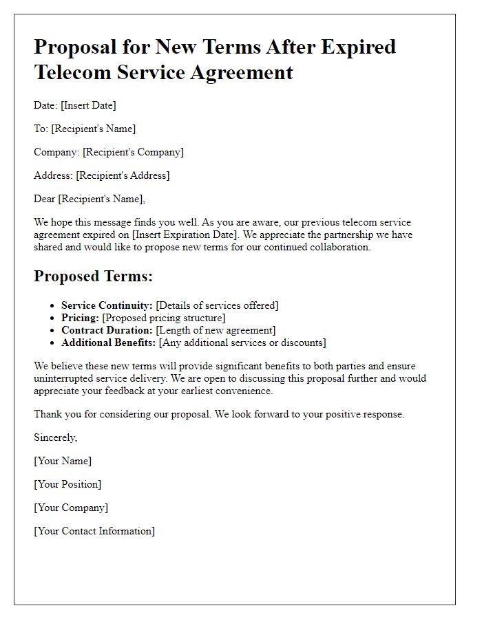 Letter template of proposal for new terms after expired telecom service agreement