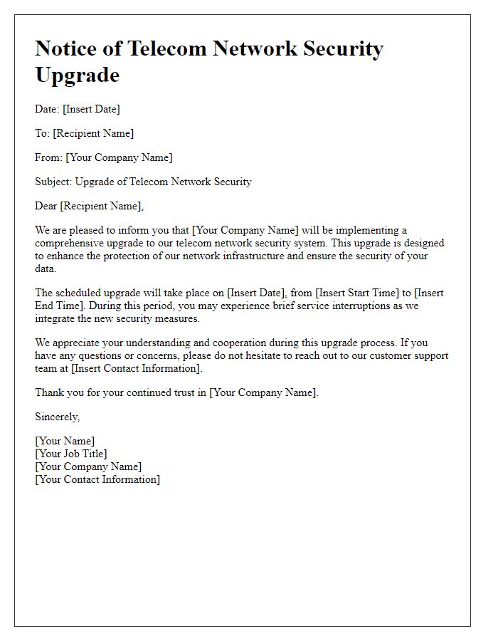 Letter template of telecom network security upgrade