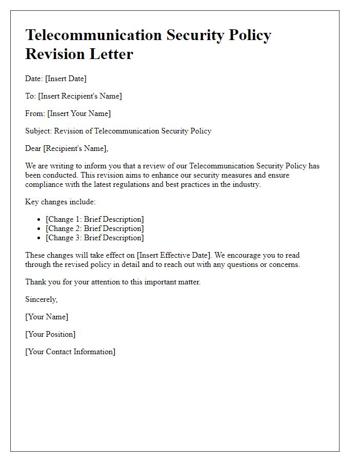 Letter template of telecommunication security policy revision