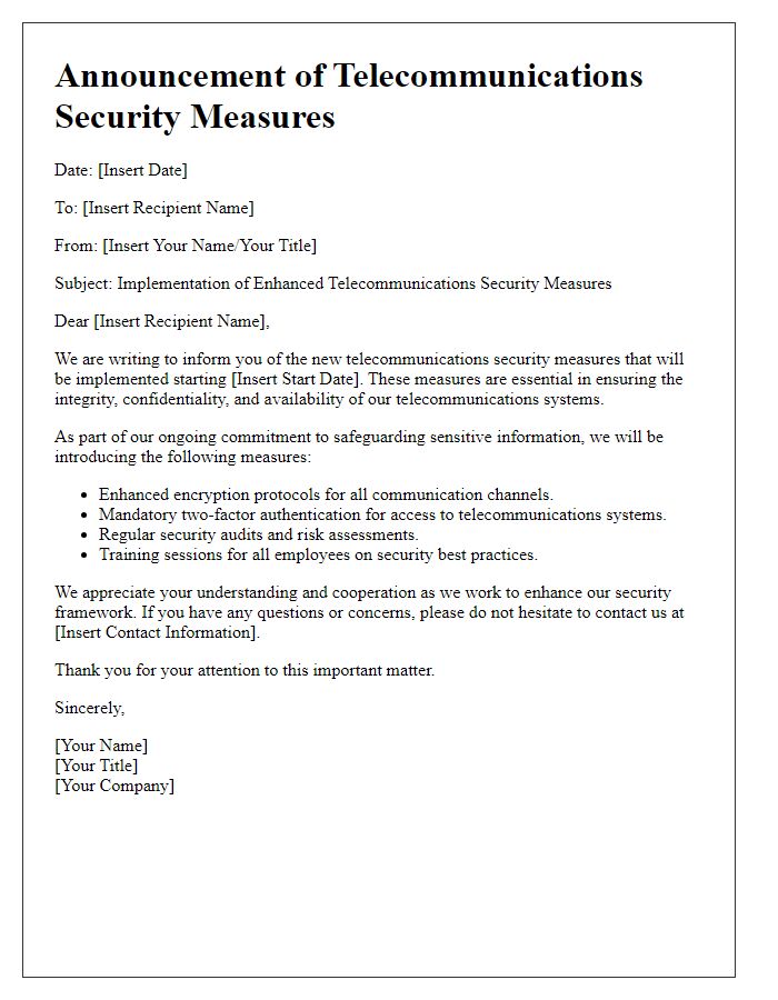 Letter template of telecommunications security measures announcement