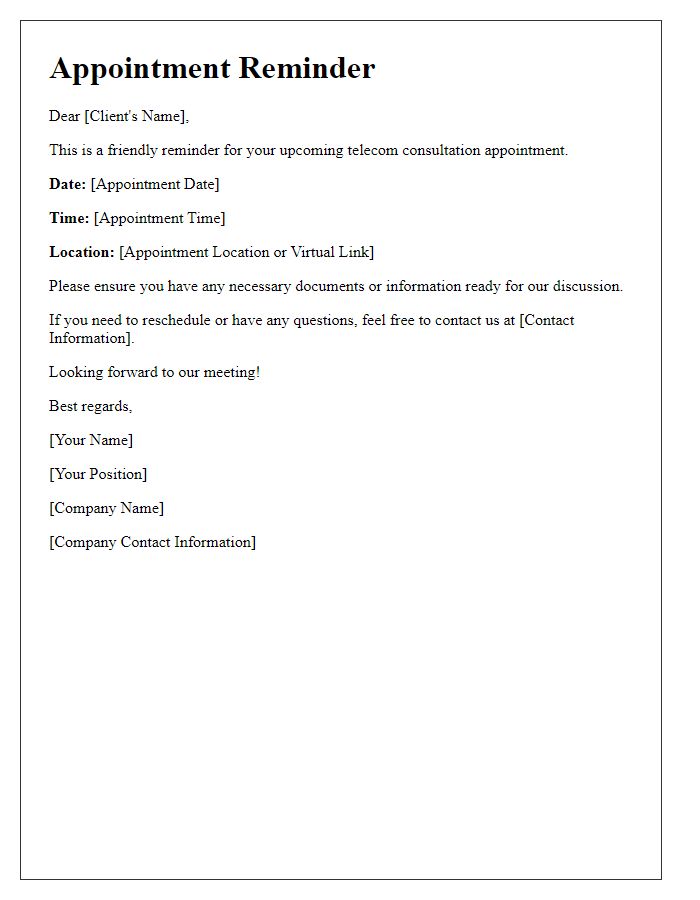 Letter template of telecom consultation appointment reminder