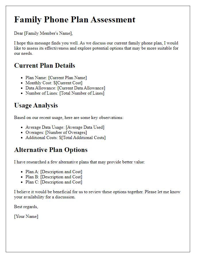 Letter template of family phone plan assessment