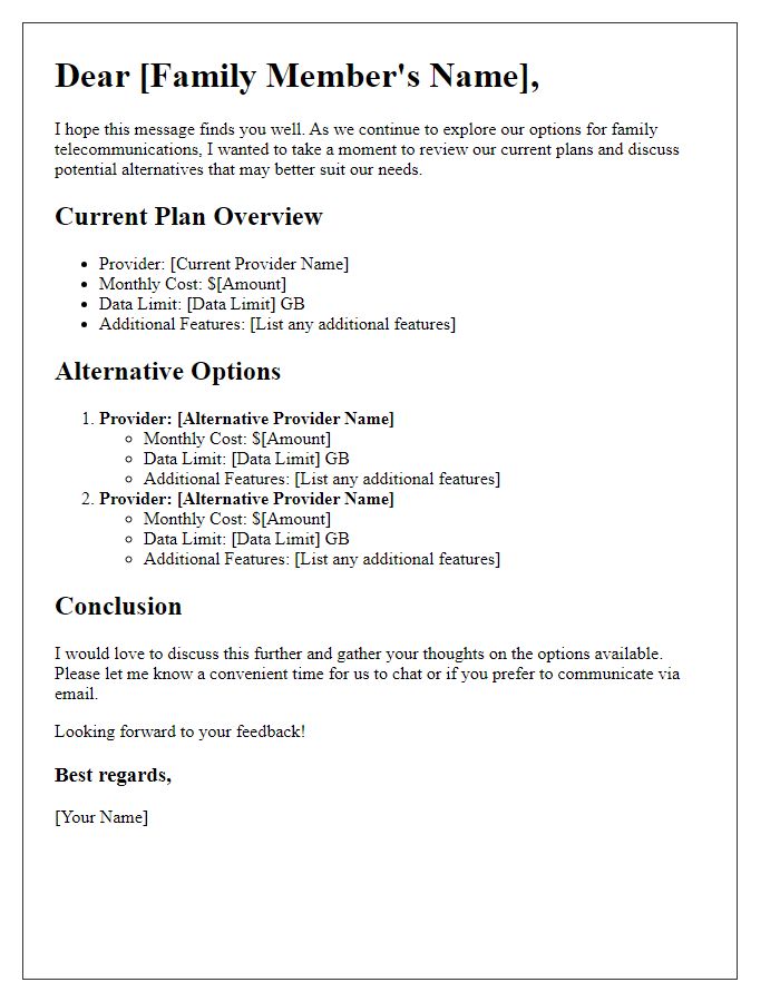 Letter template of family telecom options review