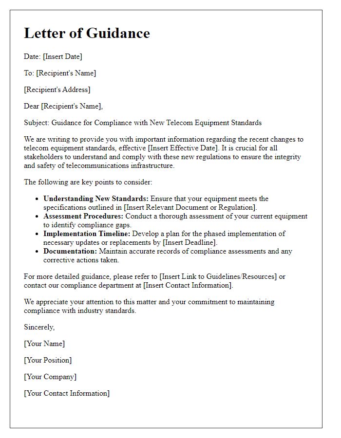 Letter template of guidance for compliance with new telecom equipment standards.