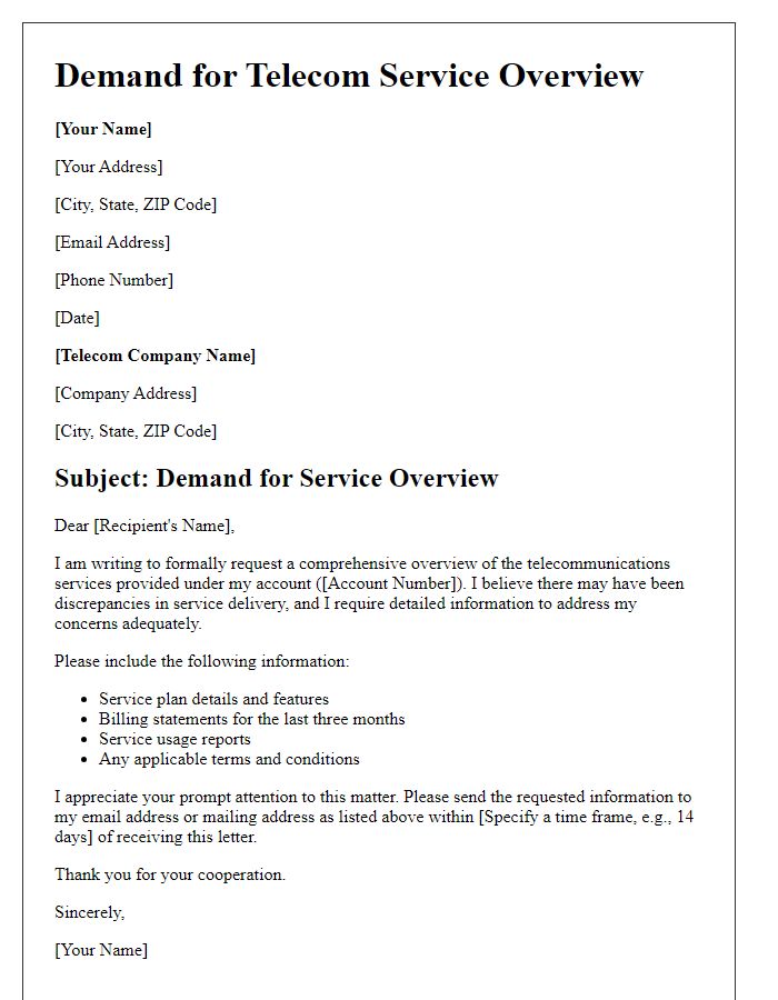 Letter template of demand for telecom service overview