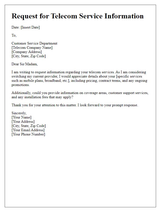 Letter template of request for telecom service information