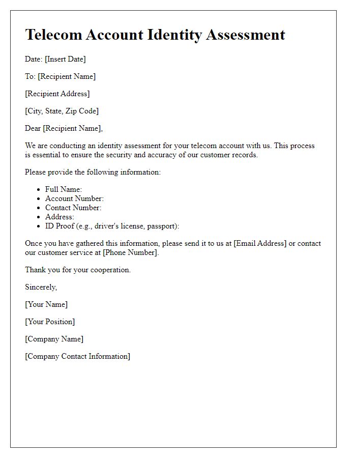 Letter template of telecom account identity assessment