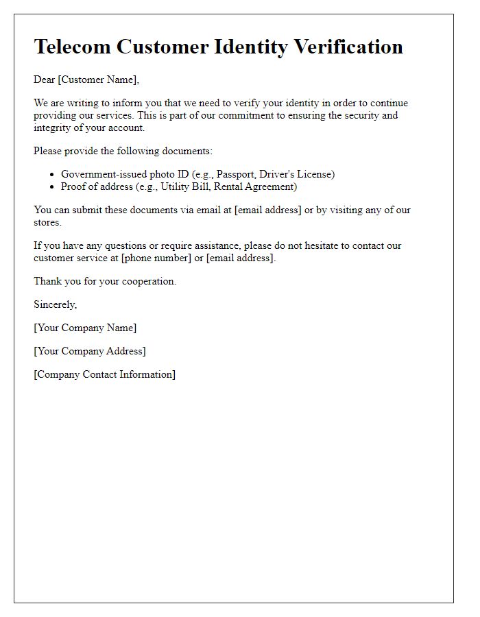 Letter template of telecom customer identity verification