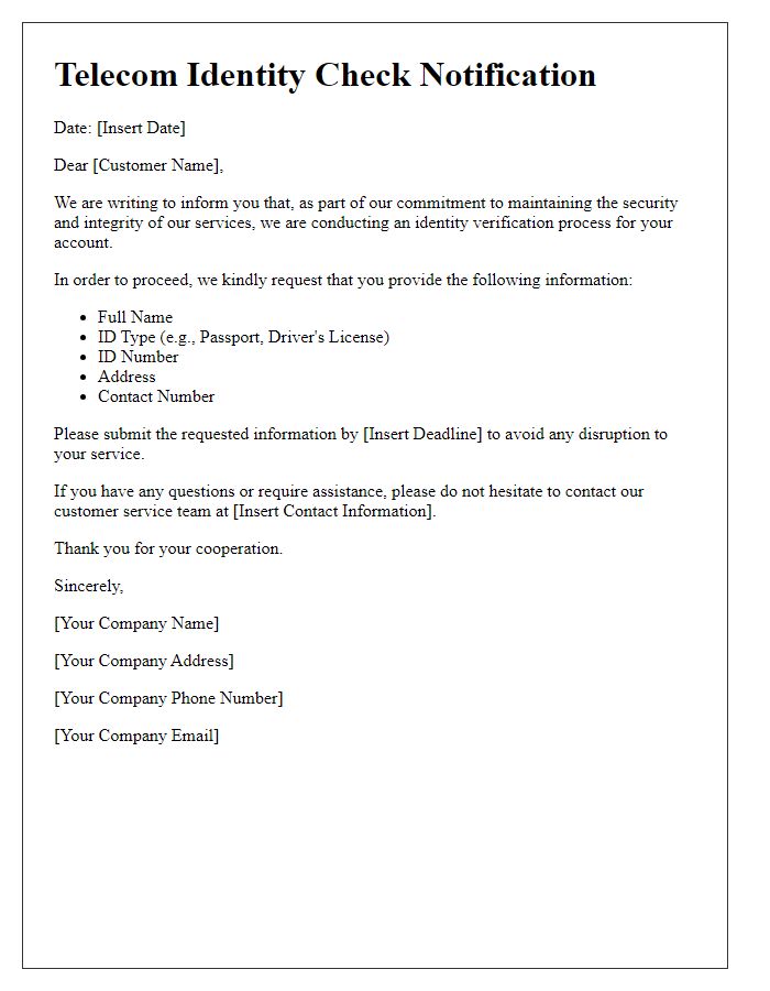 Letter template of telecom identity check notification