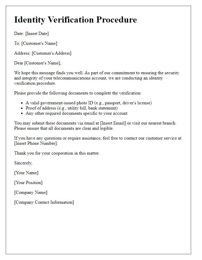 Letter template of telecom identity verification procedure