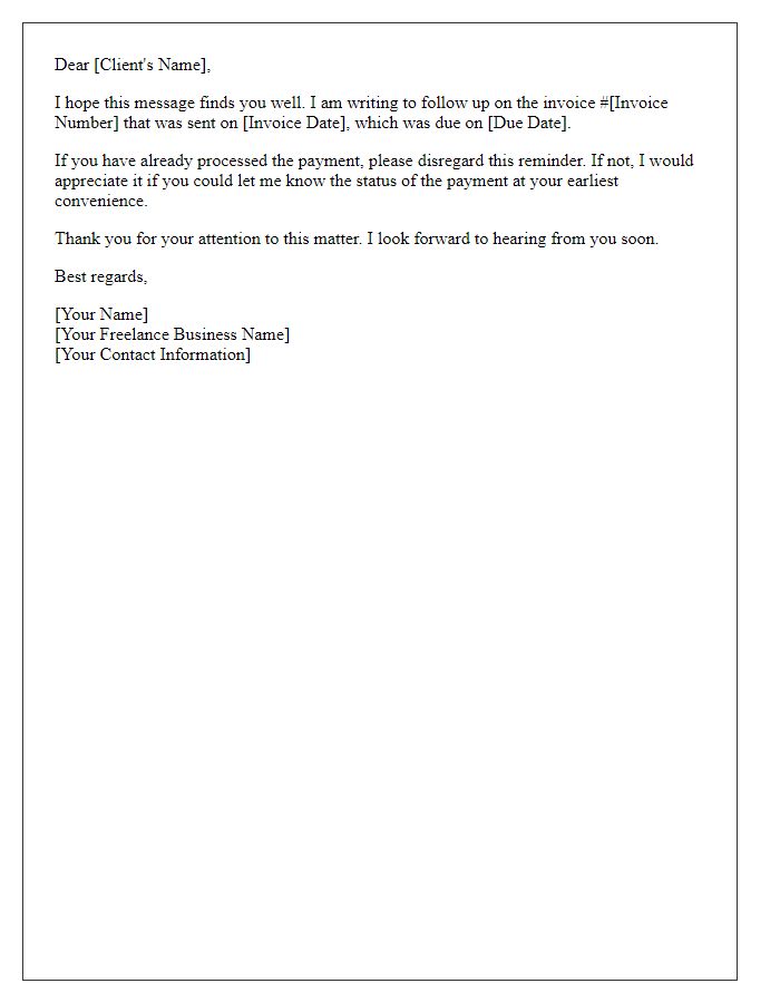 Letter template of freelance invoice follow-up reminder