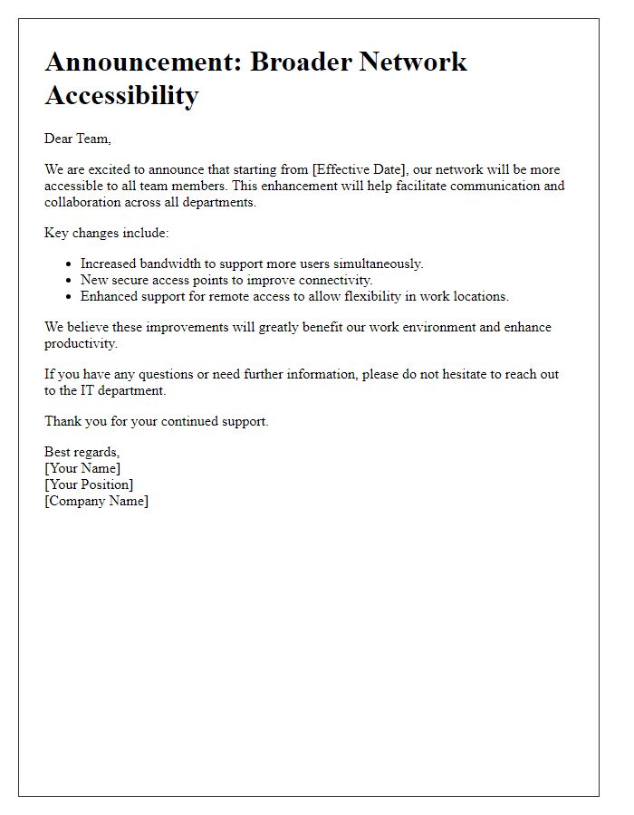 Letter template of broader network accessibility announcement