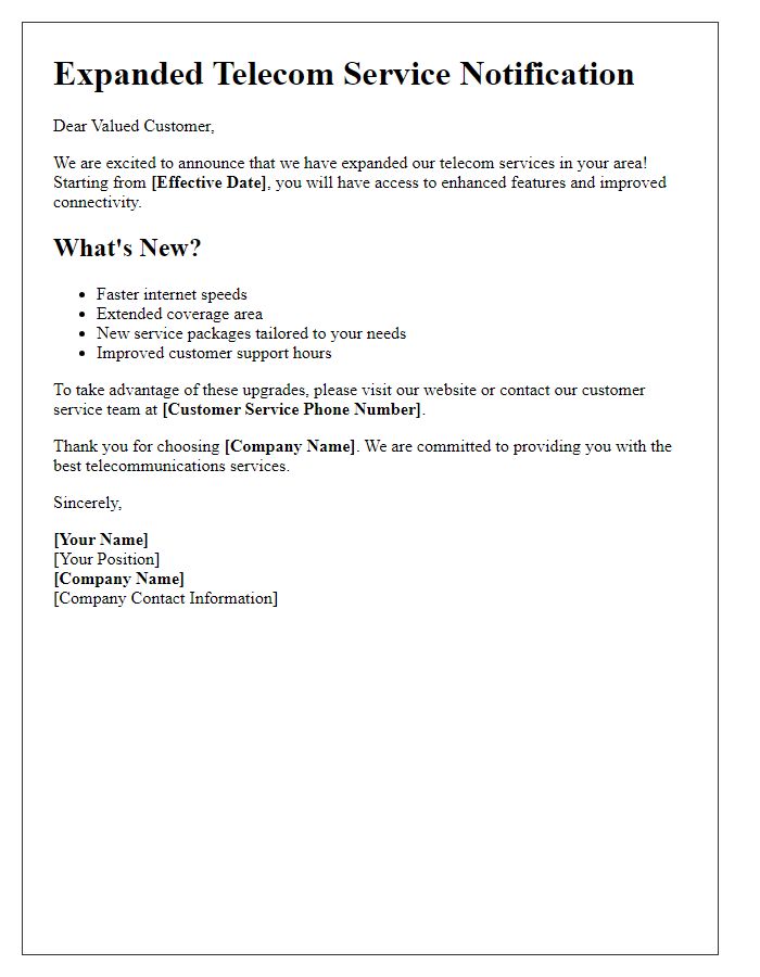 Letter template of expanded telecom service notification