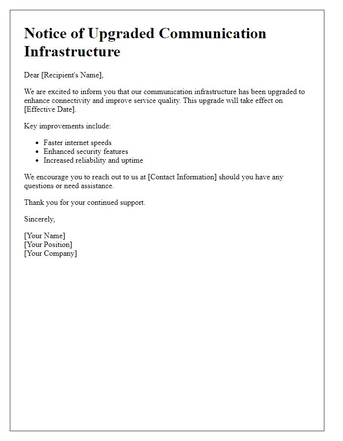 Letter template of upgraded communication infrastructure alert