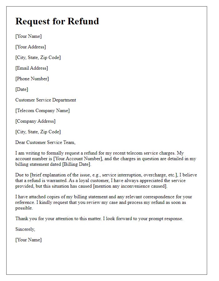 Letter template of telecom service refund request