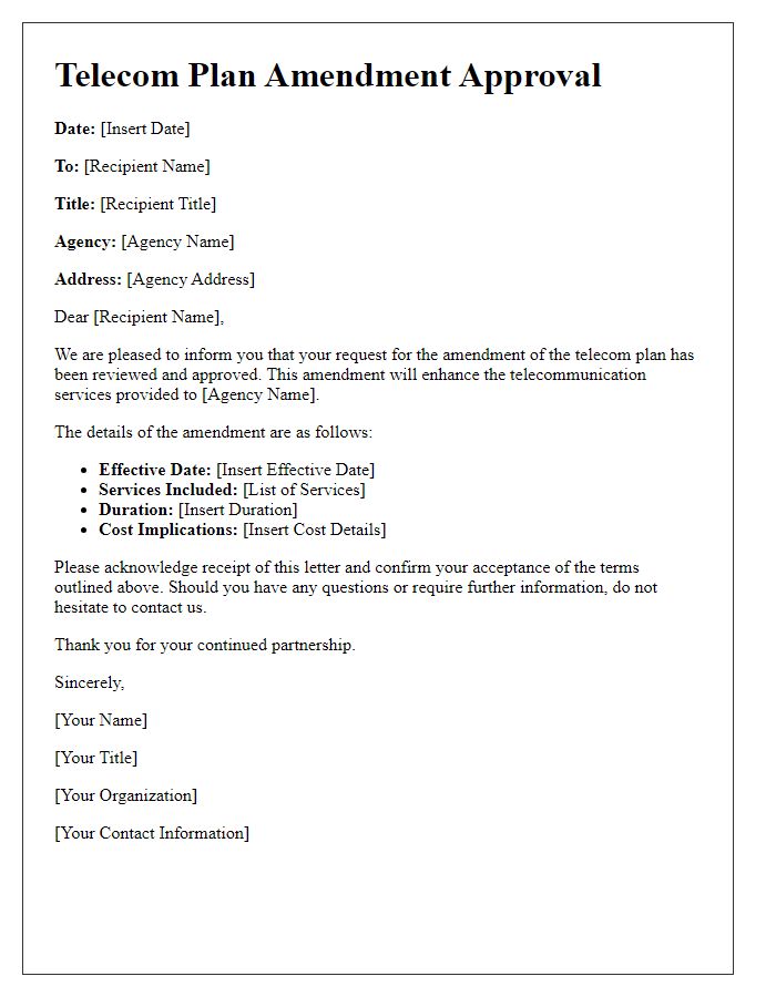 Letter template of Telecom Plan Amendment Approval for Government Agencies